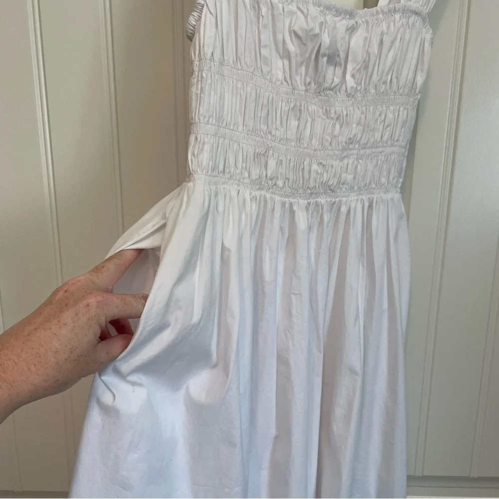 NWOT STAUD Ida Smocked midi dress white size small - Picture 7 of 10